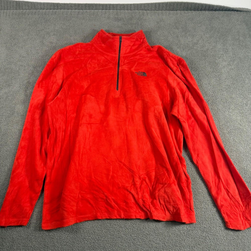 The North Face Mens XL 1/4 Zip Fleece Pullover Red TKA 100 Logo Sweater - Picture 2 of 4